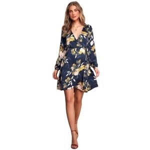 NWT lulus floral satin wrap dress